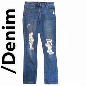 DENIM Medium Wash Distressed Bootcut Jeans Size 8